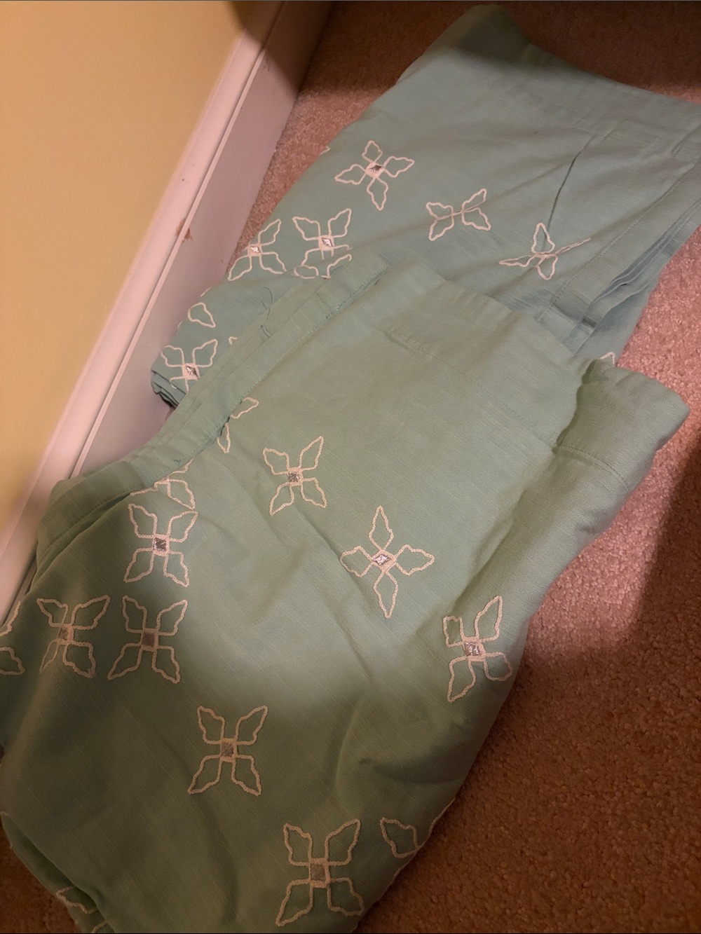 Threshold Like New Light Teal Embroidered Curtains, Set of 2  75”Hx 50”W each